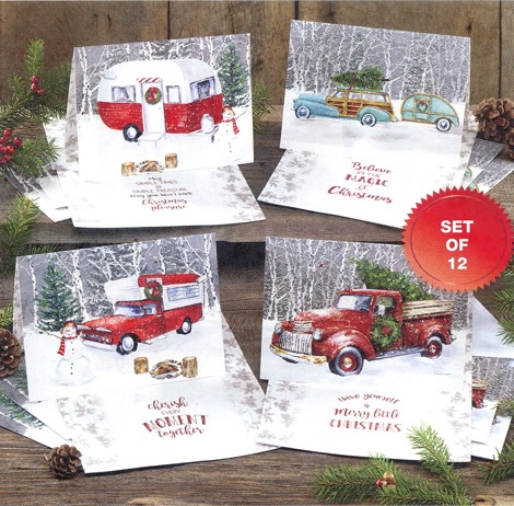 #3584 Red Truck Camper Cards Set of 12