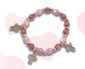 #7084 Faceted Bead Bracelet with Silver Cross Charms